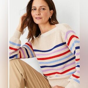 Ann Taylor Women's Striped Boatneck Sweater Size XS Cotton Fall Knit Stretchy